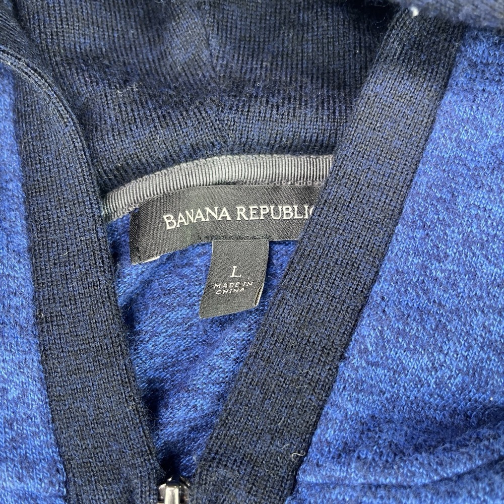 Banana Republic Mens Blue Marled Full Zip Knit Hoodie Sweater Size Large - Picture 9 of 15